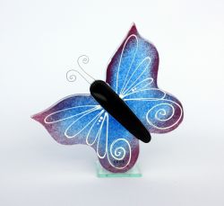 Skleněný svícen motýl - fialovomodrý