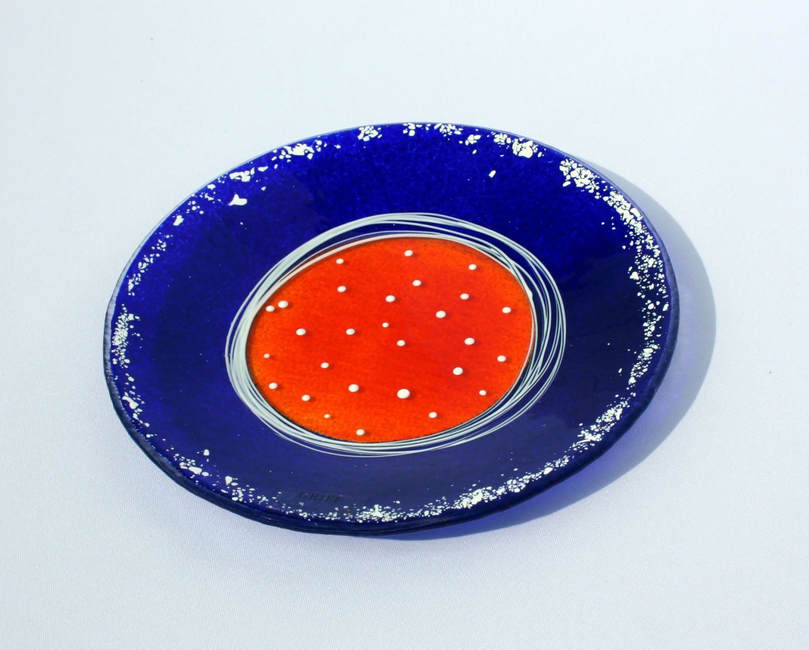designový skleněný talíř - modrý