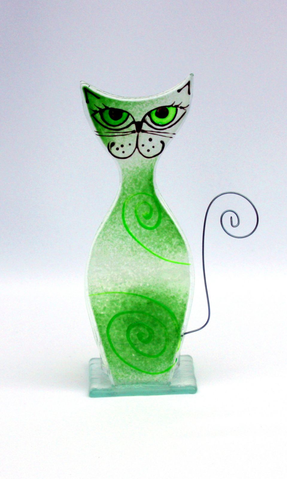 skleněný svícen kočka zelená