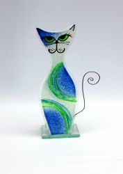 Skleněný svícen Kočka - modrá