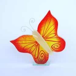 Skleněný svícen motýl - žlutočervený