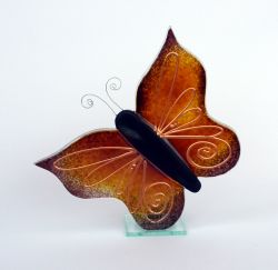 Skleněný svícen motýl - hnědý 