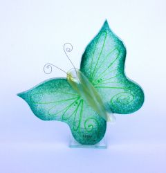 Skleněný svícen motýl - zelený