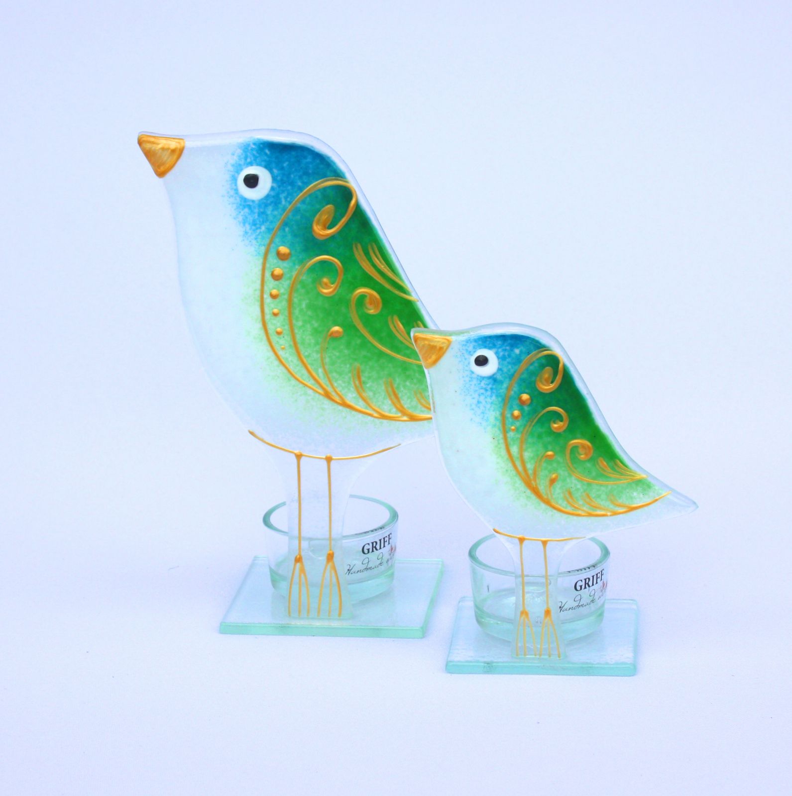 skleněný ptáček - zelenomodrý